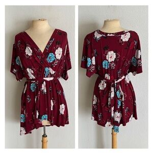 Torrid red floral faux wrap top